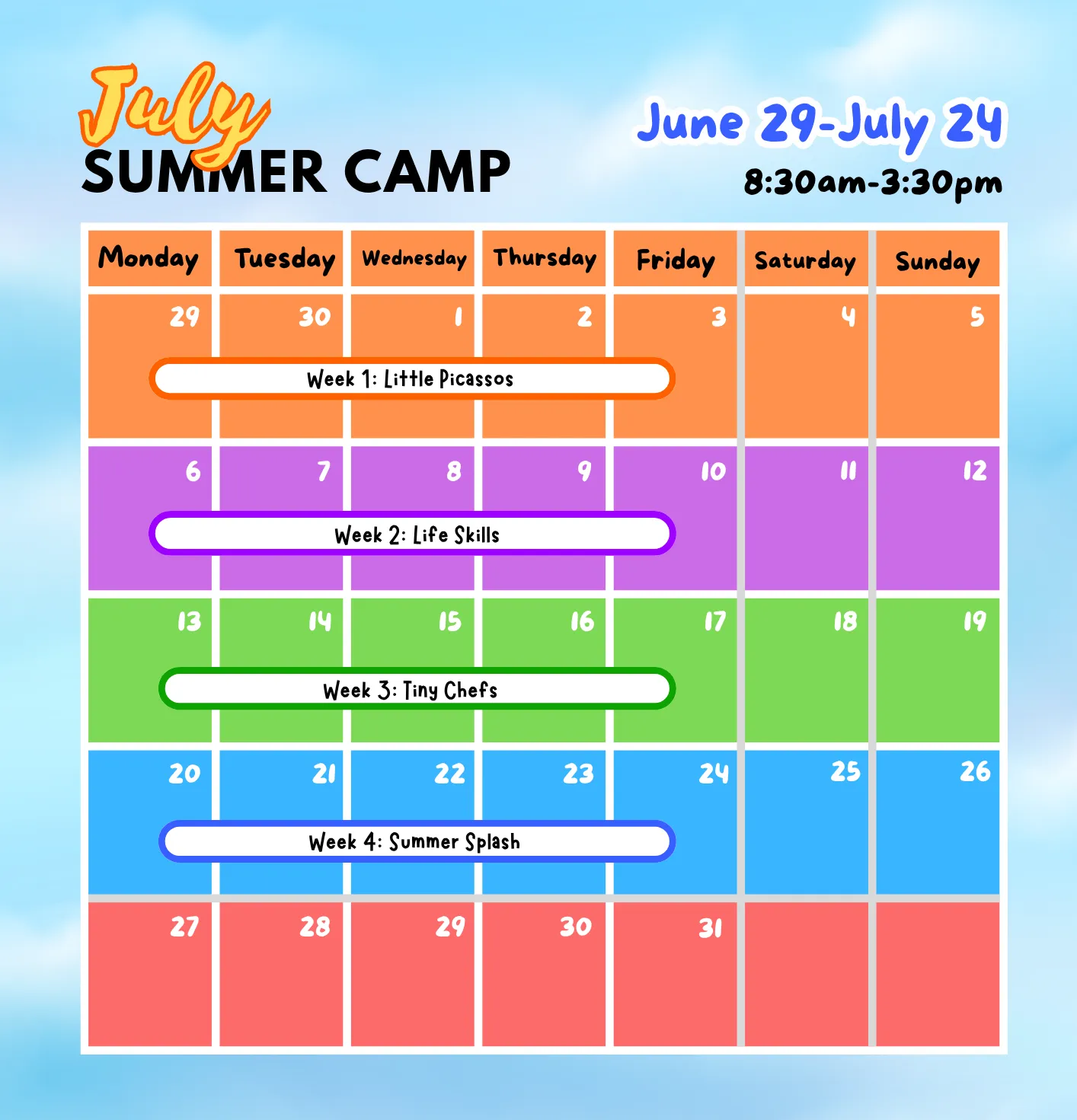 Summer Camp 2026 Poster — Schedule